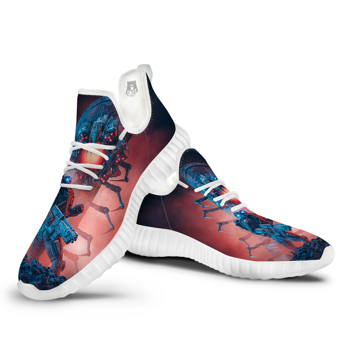 Hunting Alien Worm Print White Walking Shoes-grizzshop