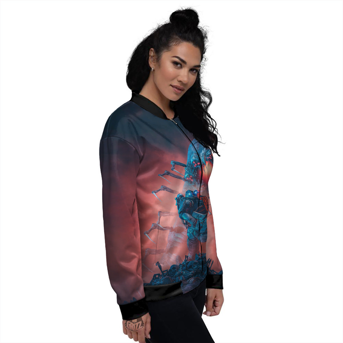 Hunting Alien Worm Print Women's Bomber Jacket-grizzshop