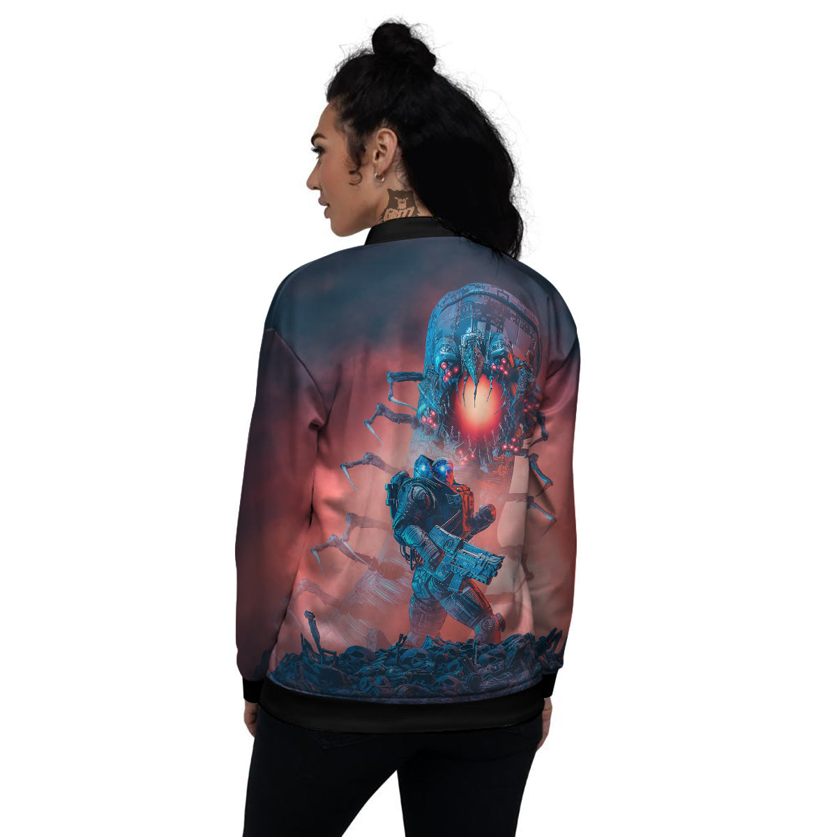 Hunting Alien Worm Print Women's Bomber Jacket-grizzshop