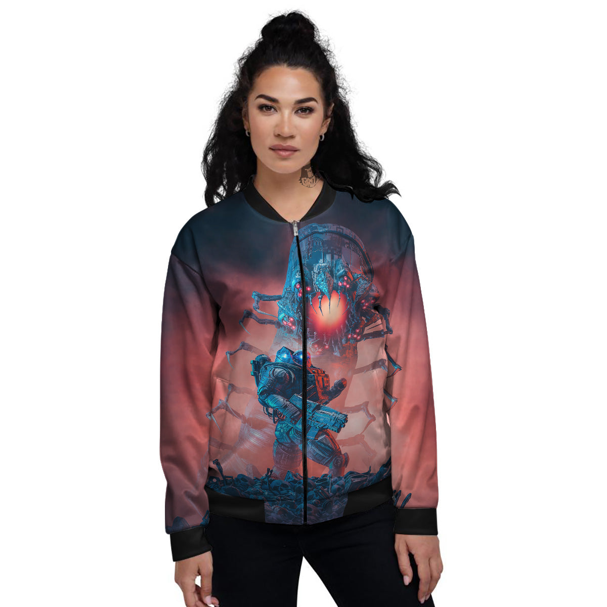 Hunting Alien Worm Print Women's Bomber Jacket-grizzshop
