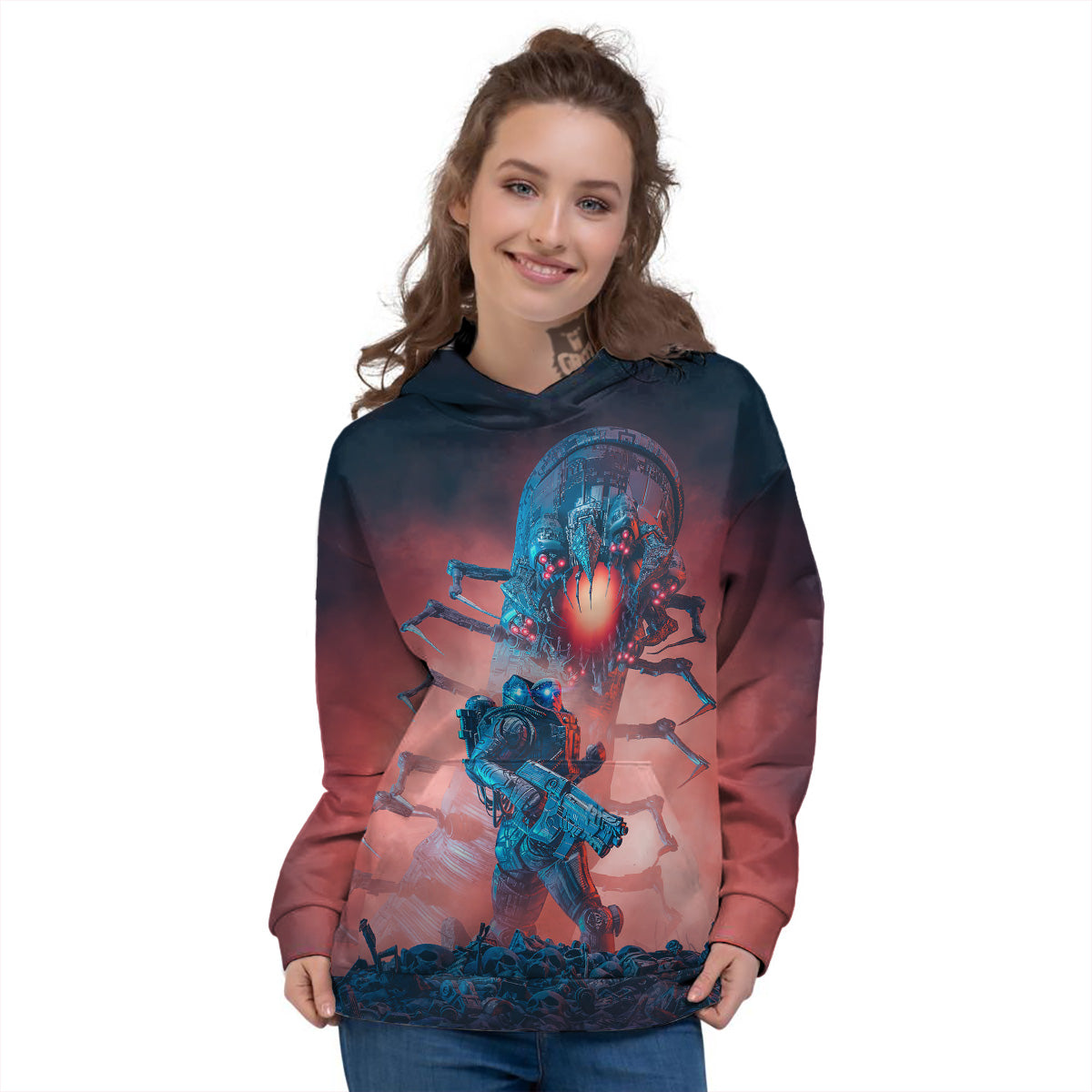 Hunting Alien Worm Print Women's Hoodie-grizzshop