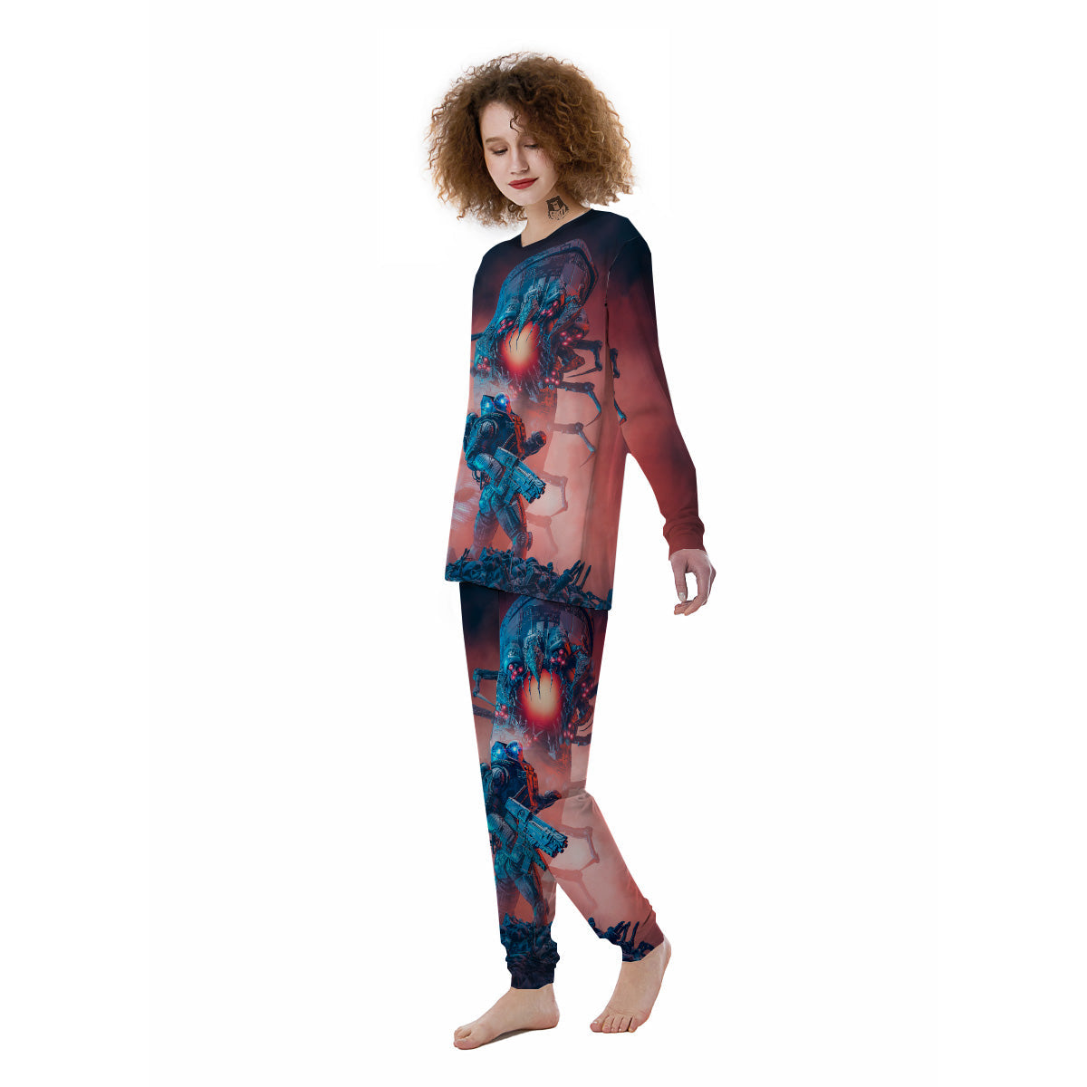 Hunting Alien Worm Print Women's Pajamas-grizzshop