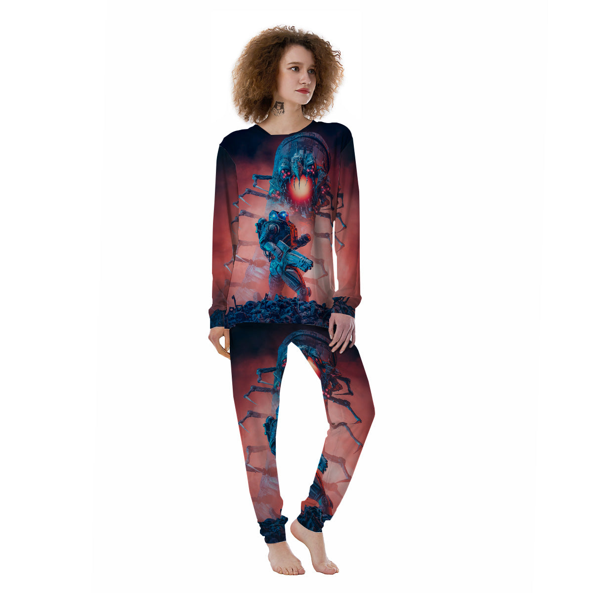 Hunting Alien Worm Print Women's Pajamas-grizzshop
