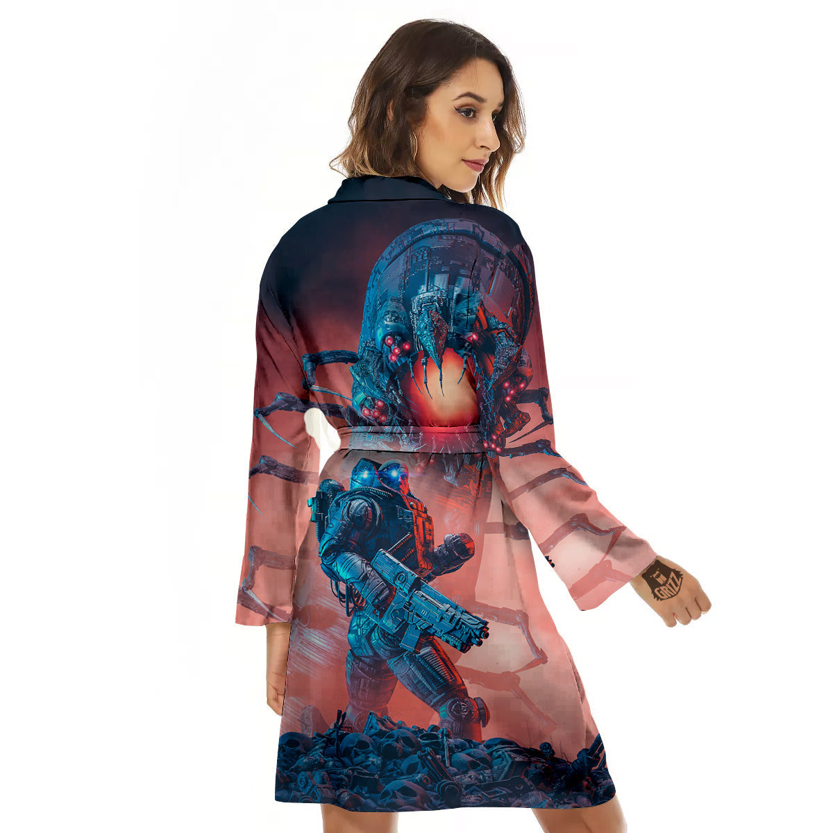 Hunting Alien Worm Print Women's Robe-grizzshop