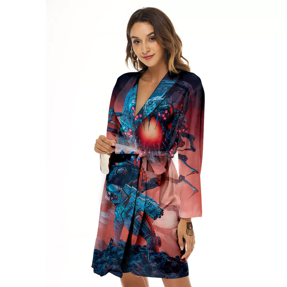 Hunting Alien Worm Print Women's Robe-grizzshop