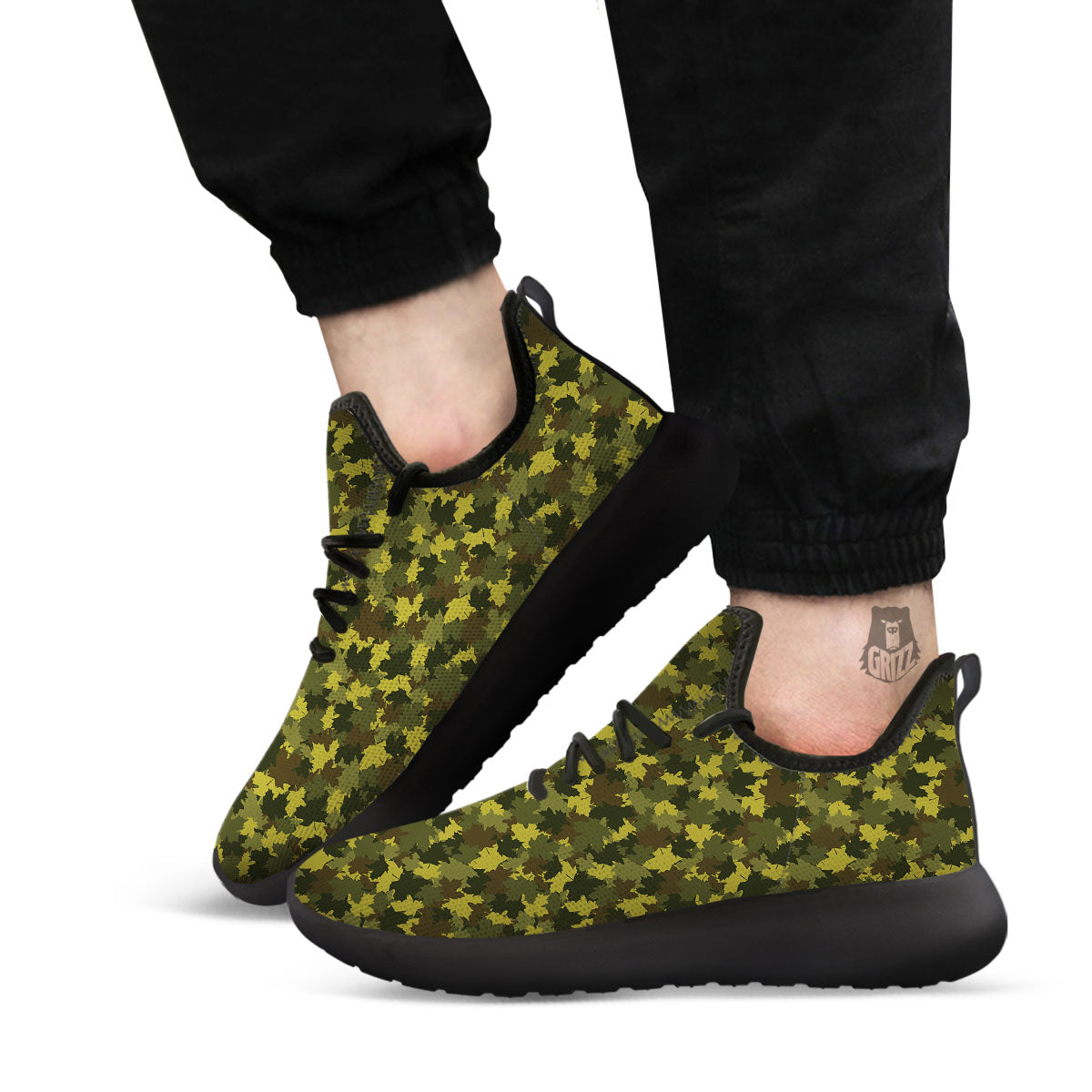 Hunting Camouflage Fall Leaves Print Black Athletic Shoes-grizzshop