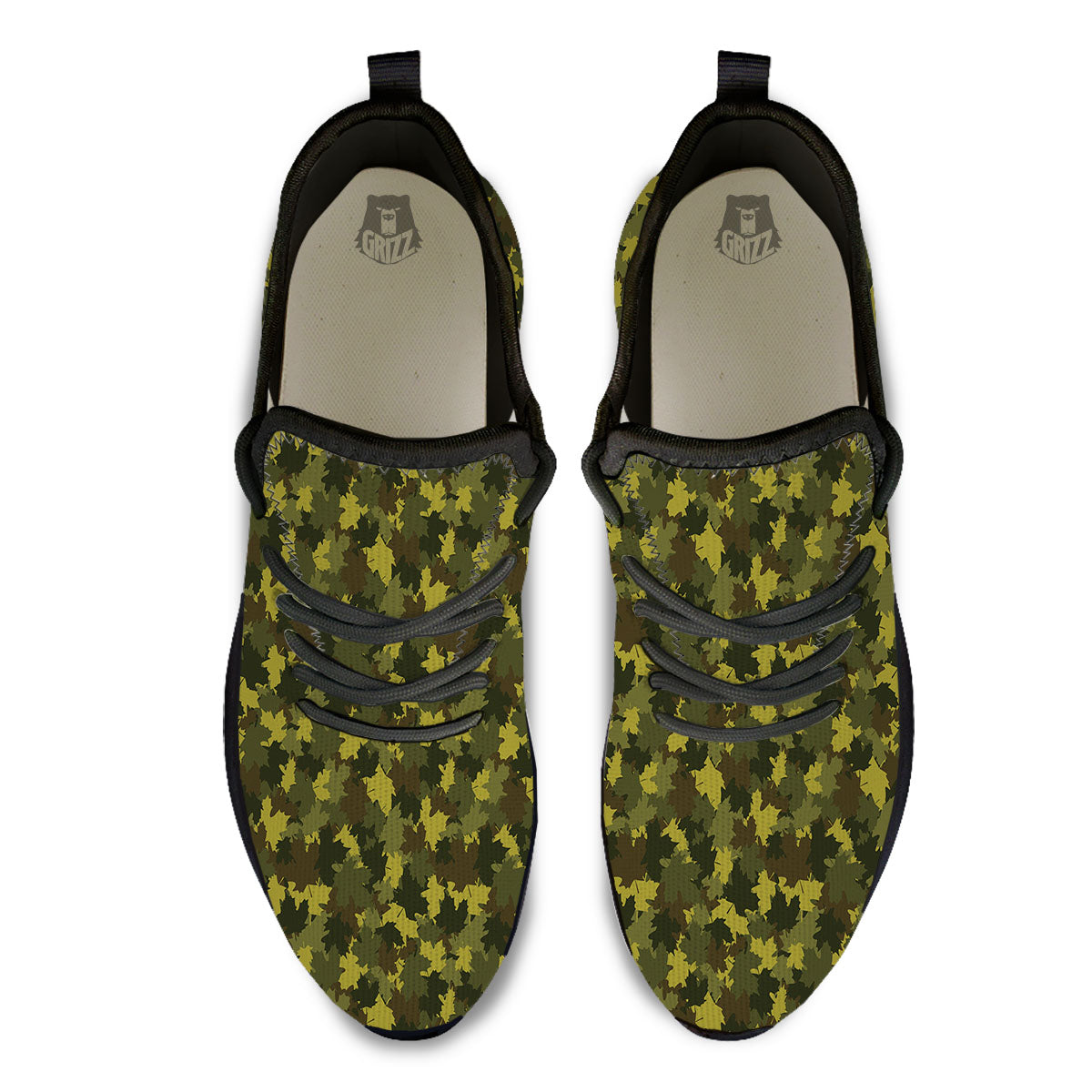Hunting Camouflage Fall Leaves Print Black Athletic Shoes-grizzshop