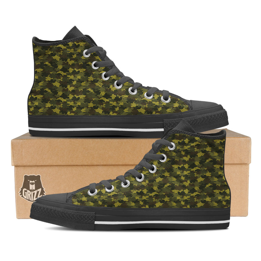 Hunting Camouflage Fall Leaves Print Black High Top Shoes-grizzshop