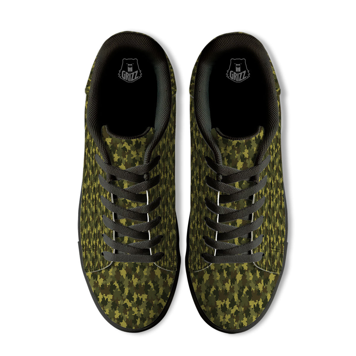 Hunting Camouflage Fall Leaves Print Black Low Top Sneakers-grizzshop