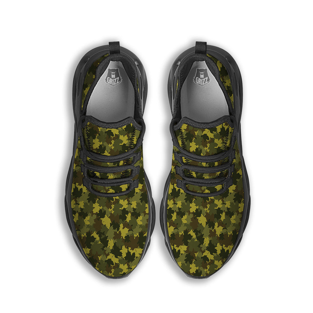 Hunting Camouflage Fall Leaves Print Black Running Shoes-grizzshop