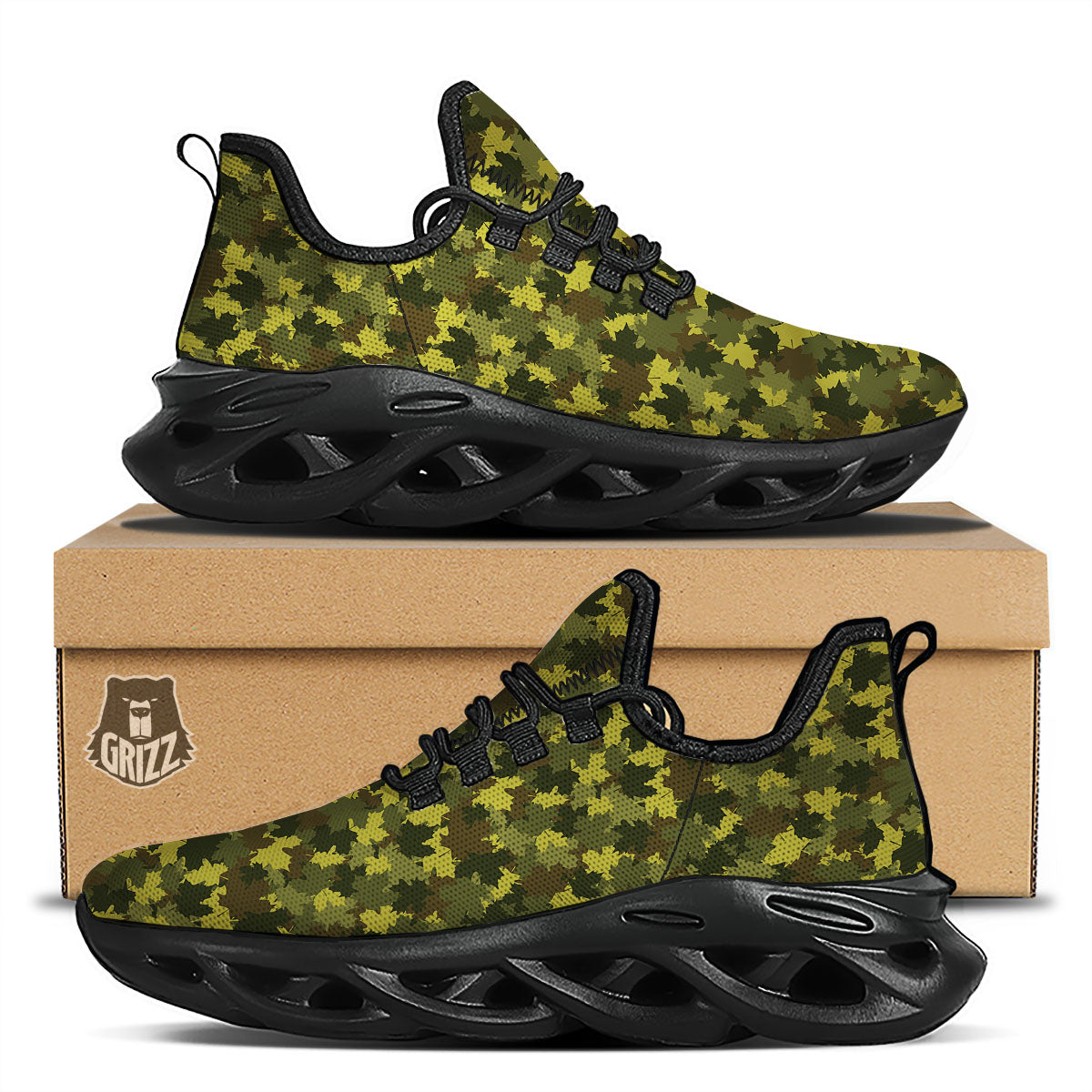 Hunting Camouflage Fall Leaves Print Black Running Shoes-grizzshop