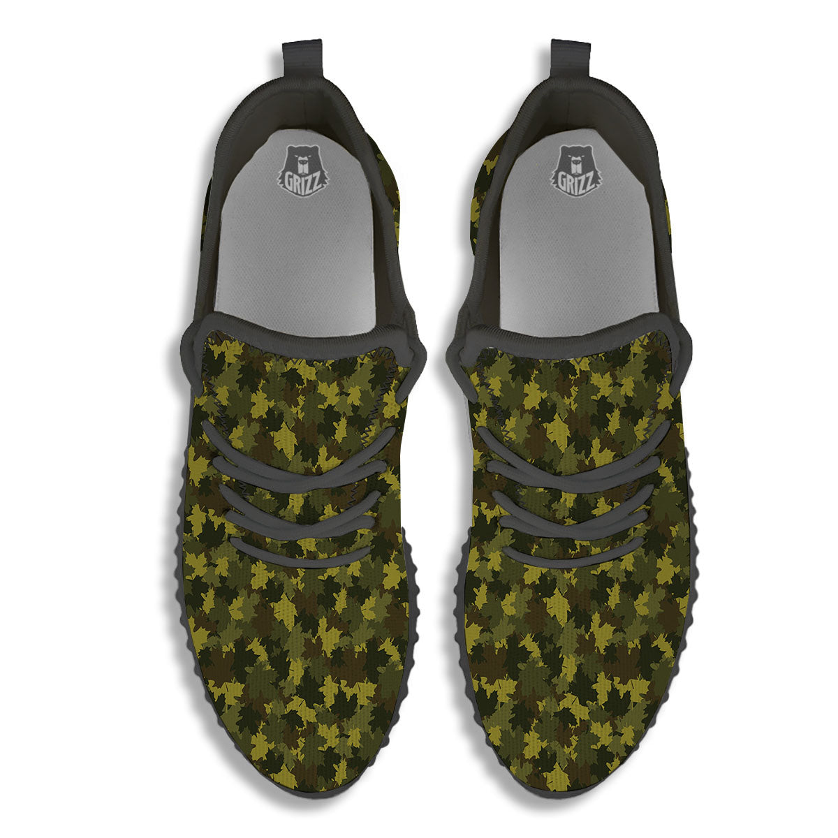 Hunting Camouflage Fall Leaves Print Black Walking Shoes-grizzshop