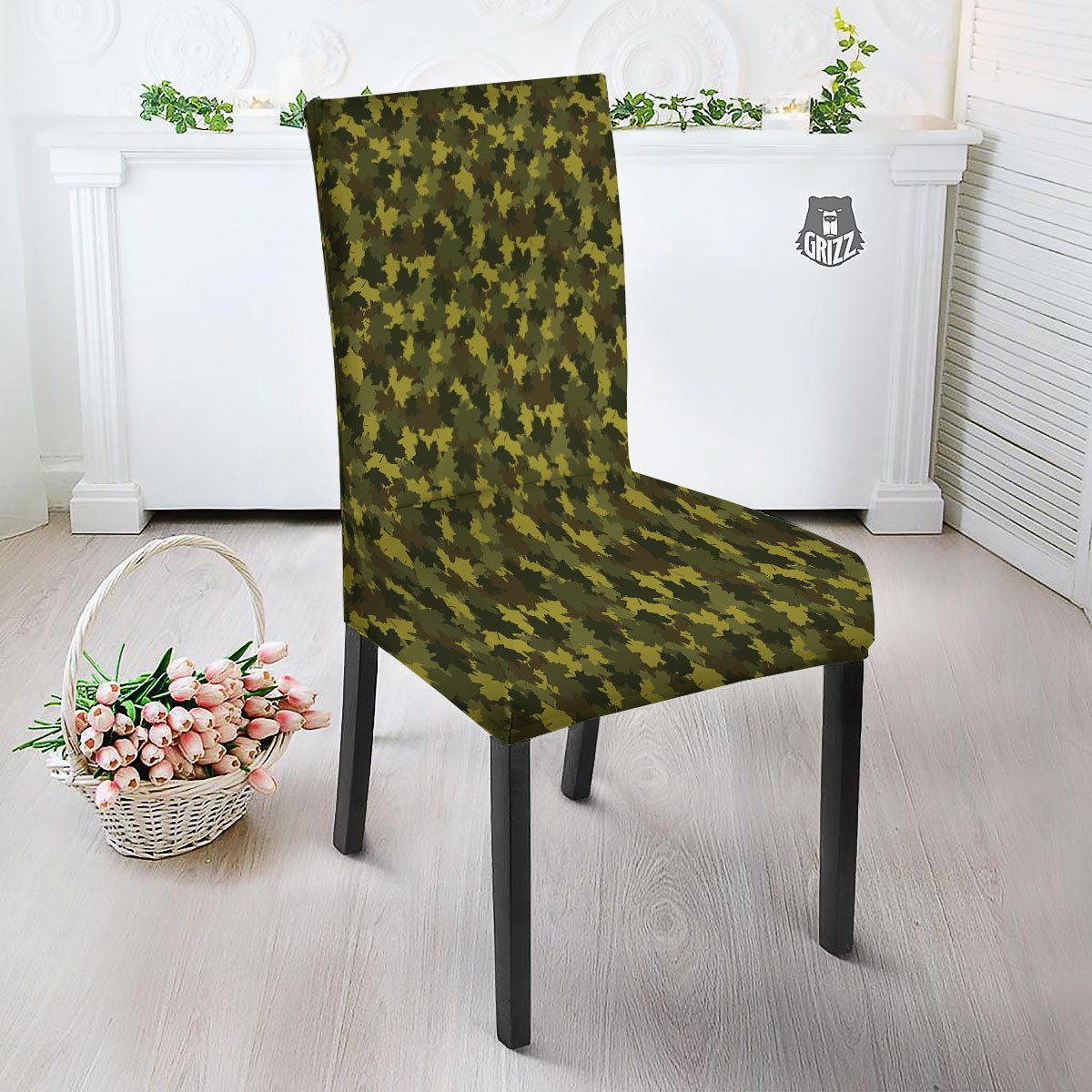 Hunting Camouflage Fall Leaves Print Dining Chair Slipcover-grizzshop