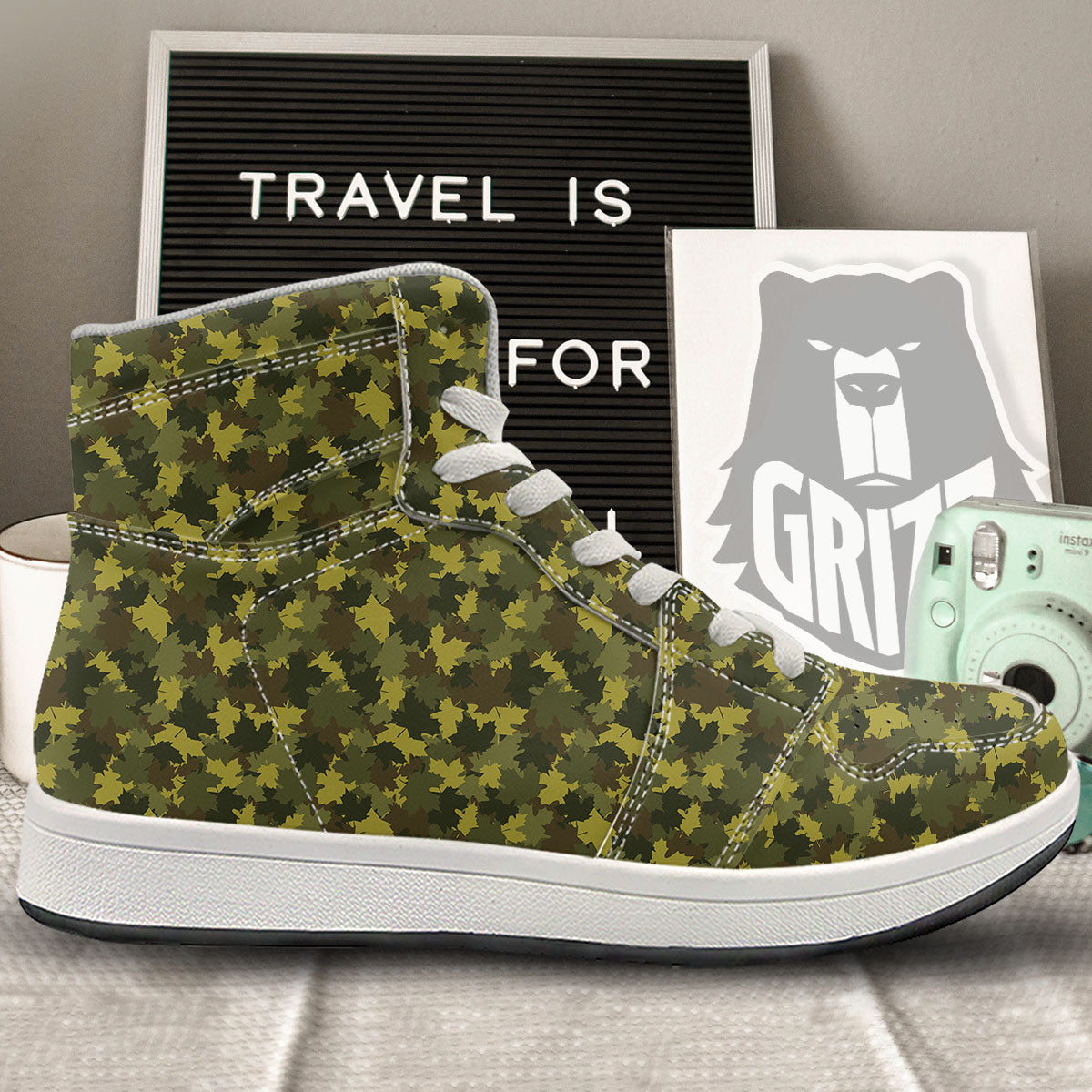 Hunting Camouflage Fall Leaves Print High Top Sneakers-grizzshop