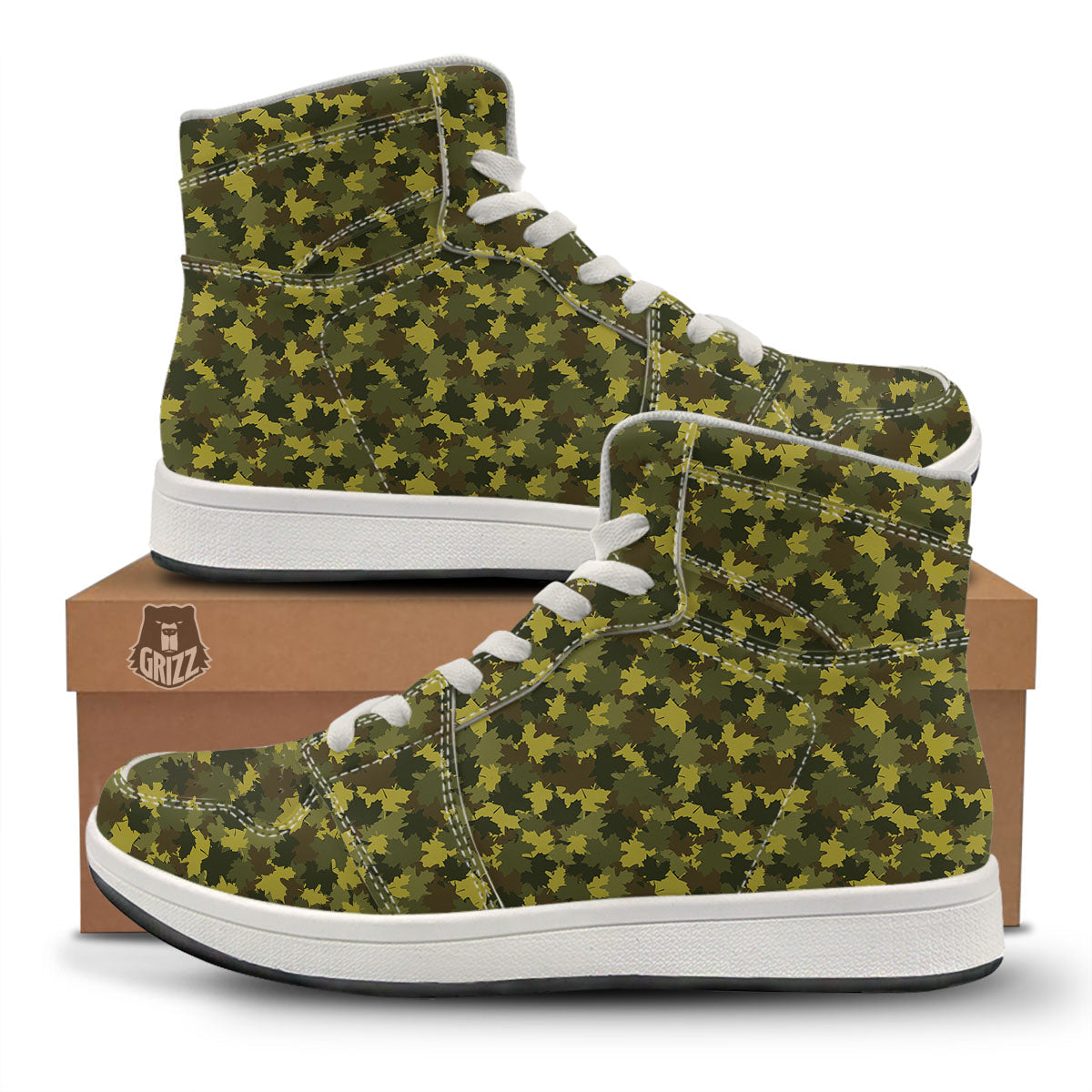 Hunting Camouflage Fall Leaves Print High Top Sneakers-grizzshop