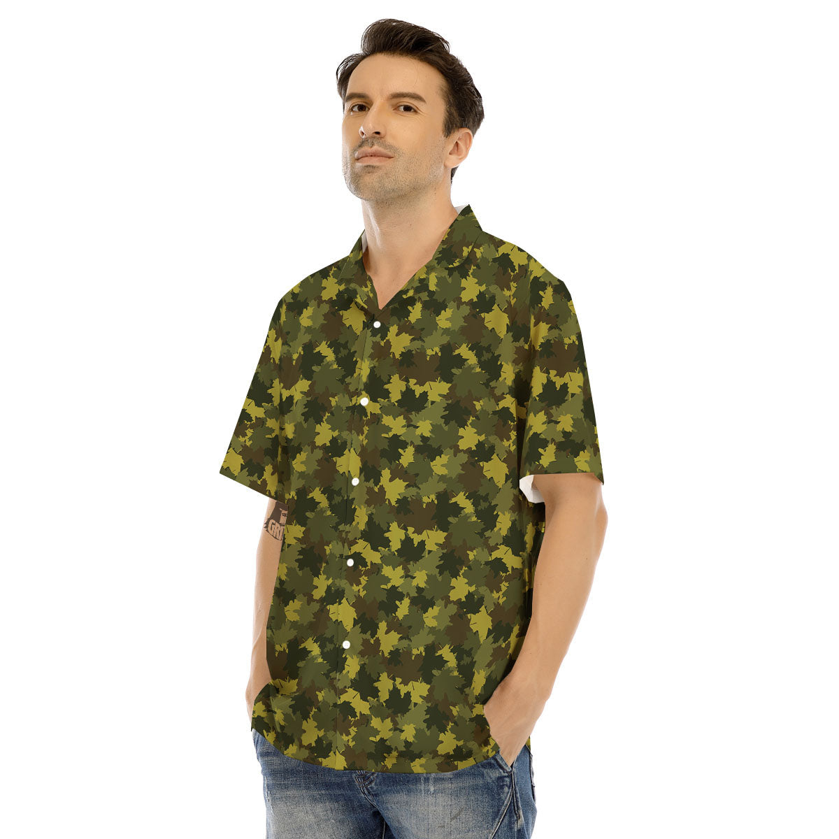 Hunting Camouflage Fall Leaves Print Men's Hawaiian Shirt-grizzshop