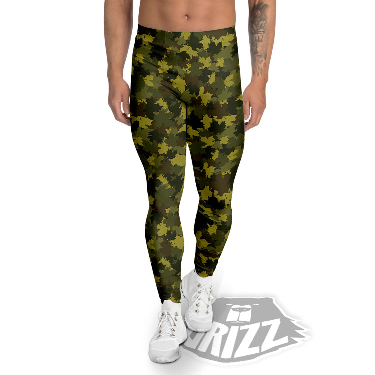 Hunting Camouflage Fall Leaves Print Men's Leggings-grizzshop