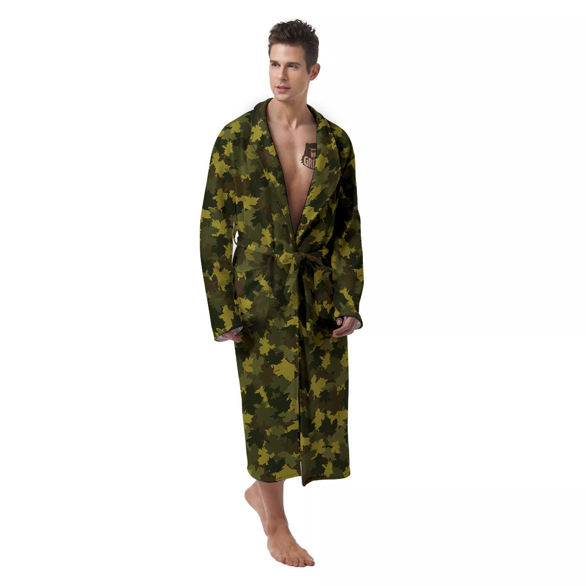 Hunting Camouflage Fall Leaves Print Men's Robe-grizzshop