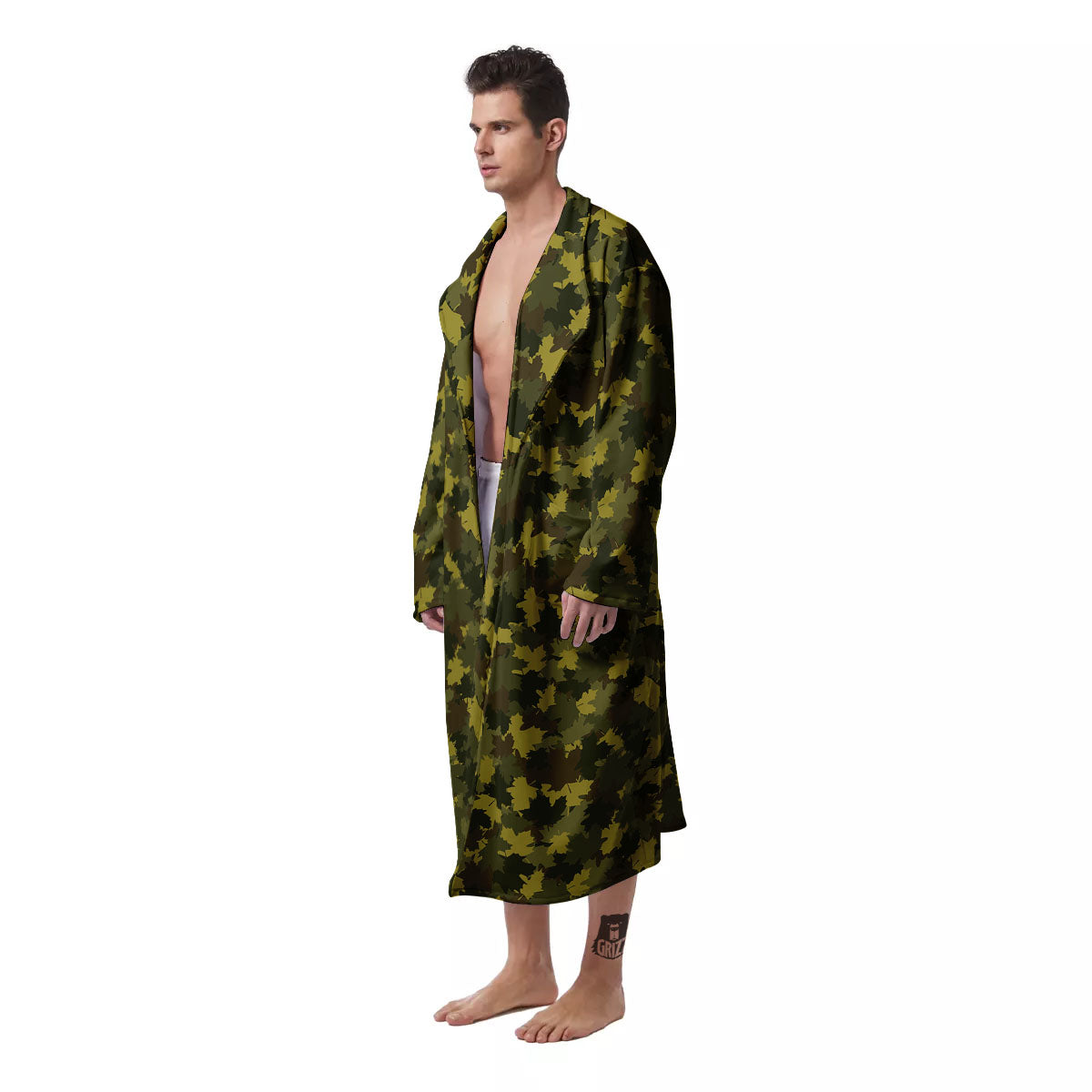 Hunting Camouflage Fall Leaves Print Men's Robe-grizzshop