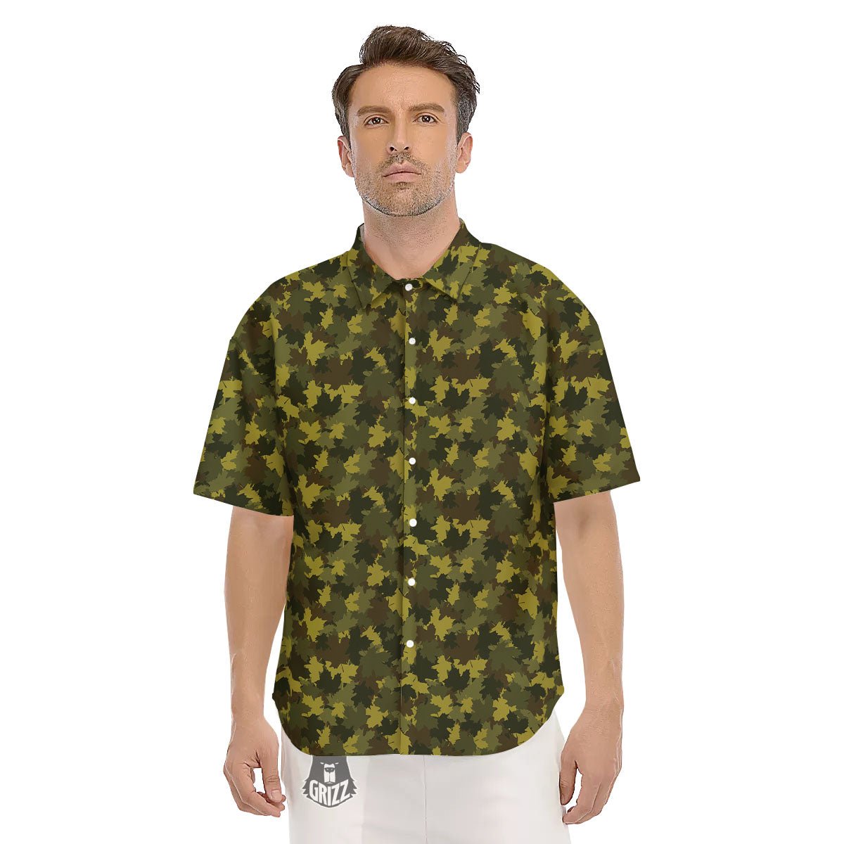 Hunting Camouflage Fall Leaves Print Men's Short Sleeve Shirts-grizzshop