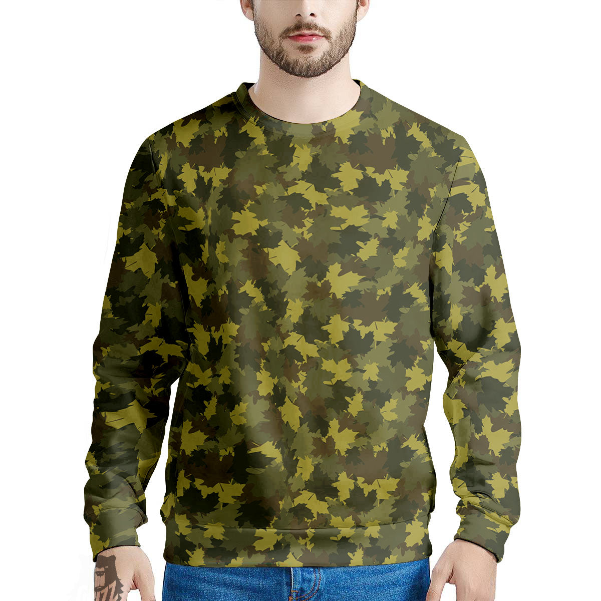 Hunting Camouflage Fall Leaves Print Men's Sweatshirt-grizzshop
