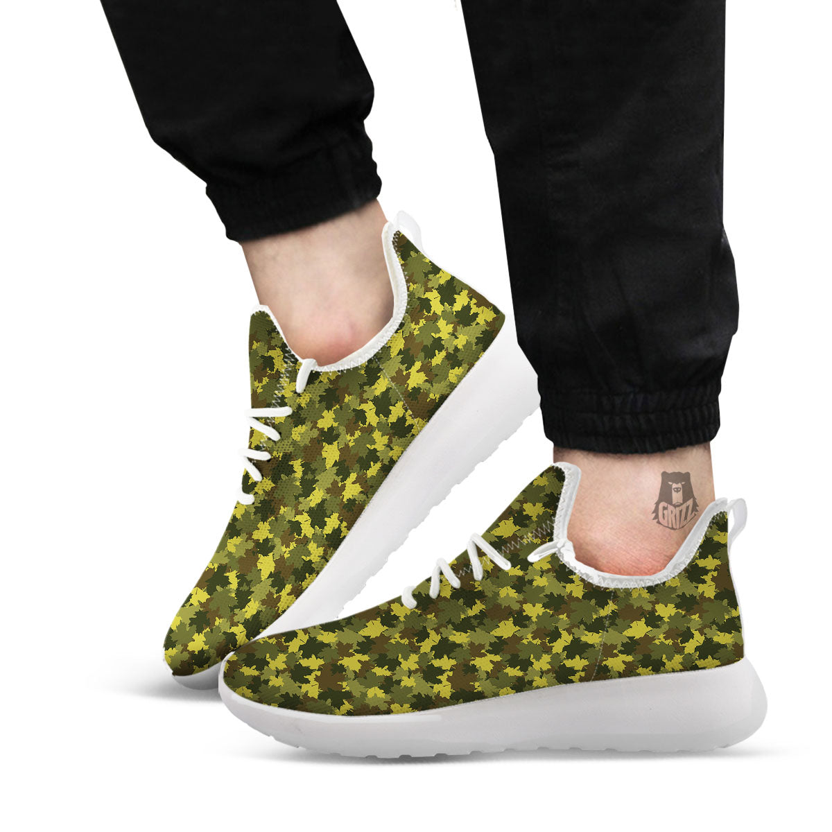 Hunting Camouflage Fall Leaves Print White Athletic Shoes-grizzshop