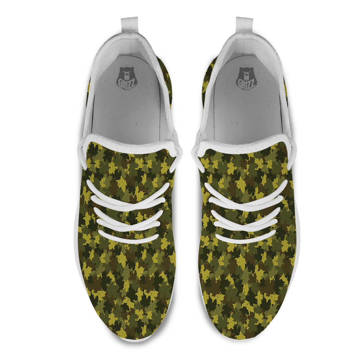 Hunting Camouflage Fall Leaves Print White Athletic Shoes-grizzshop