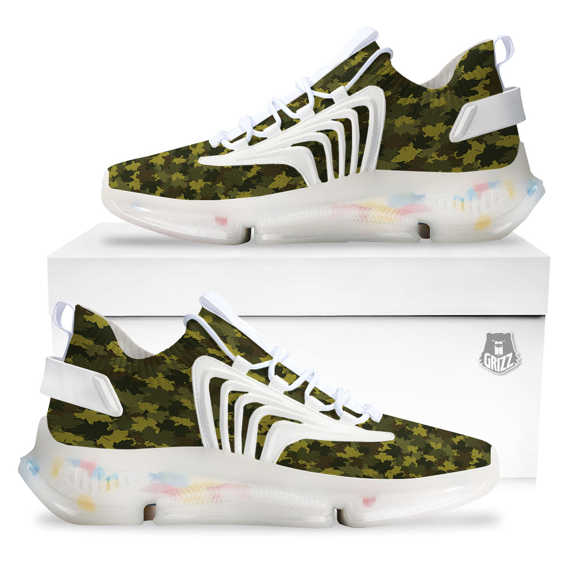 Hunting Camouflage Fall Leaves Print White Gym Shoes-grizzshop
