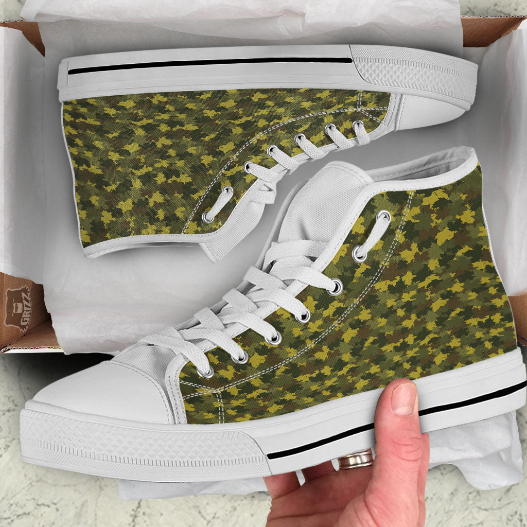 Hunting Camouflage Fall Leaves Print White High Top Shoes-grizzshop