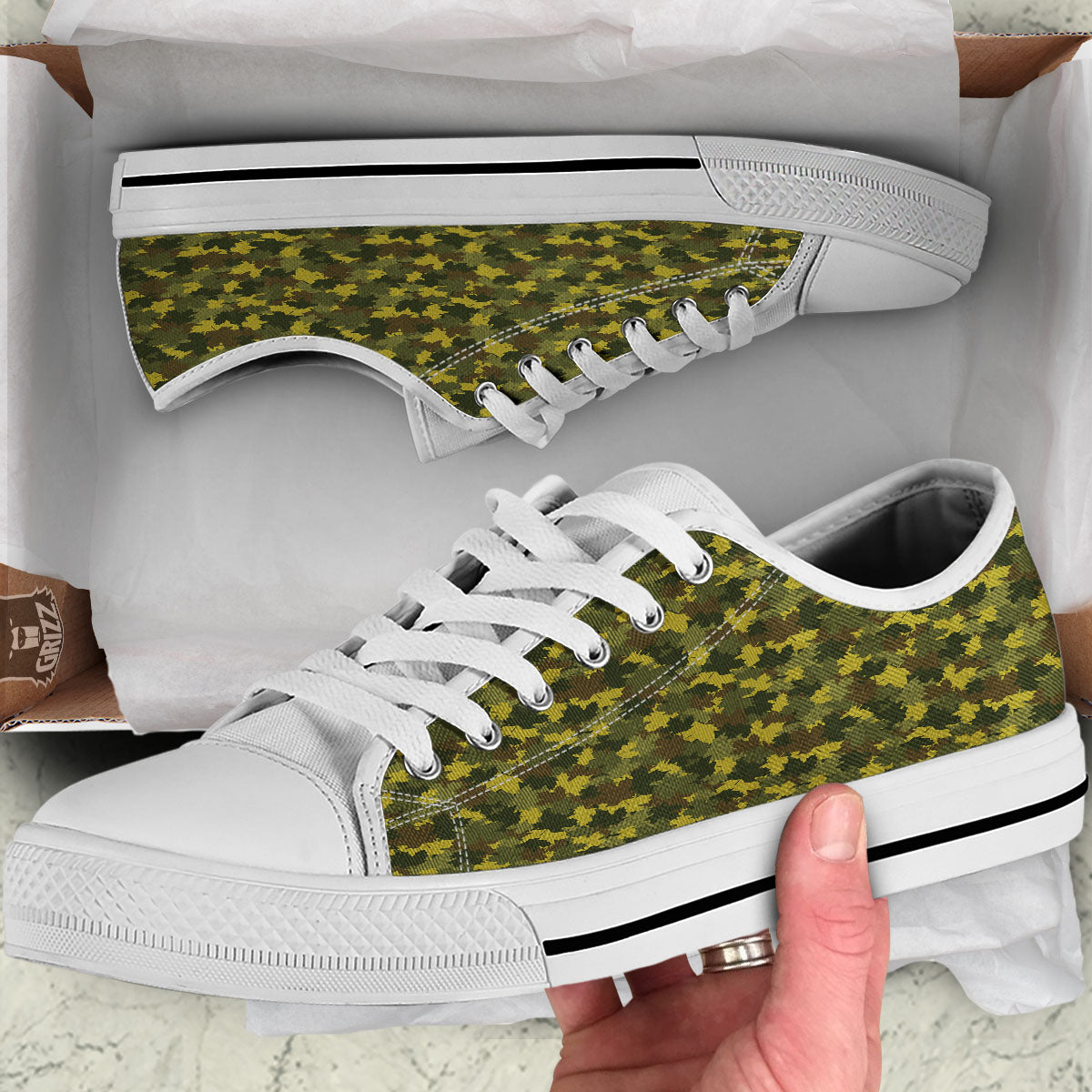 Hunting Camouflage Fall Leaves Print White Low Top Shoes-grizzshop