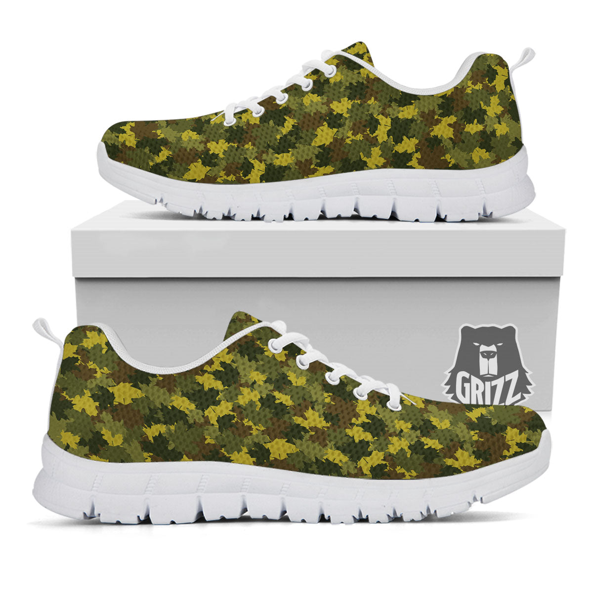 Hunting Camouflage Fall Leaves Print White Sneaker-grizzshop