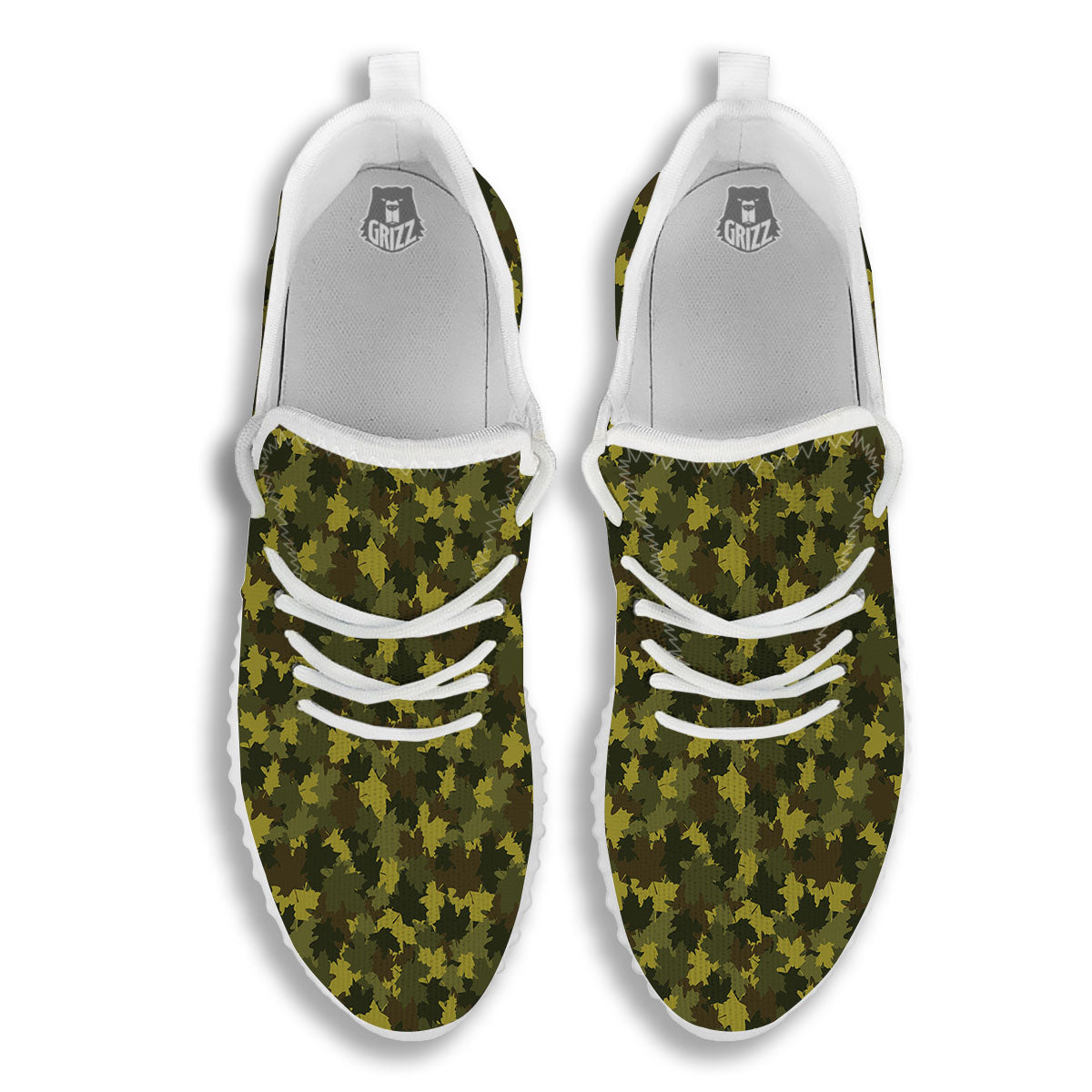 Hunting Camouflage Fall Leaves Print White Walking Shoes-grizzshop