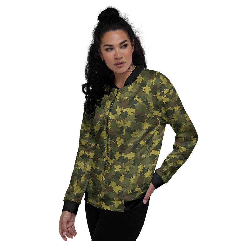 Hunting Camouflage Fall Leaves Print Women's Bomber Jacket-grizzshop