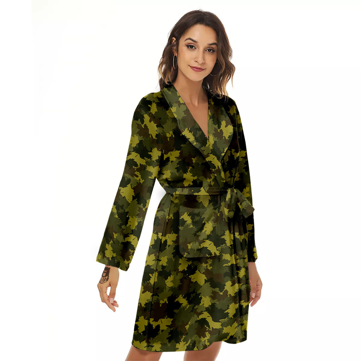 Hunting Camouflage Fall Leaves Print Women's Robe-grizzshop