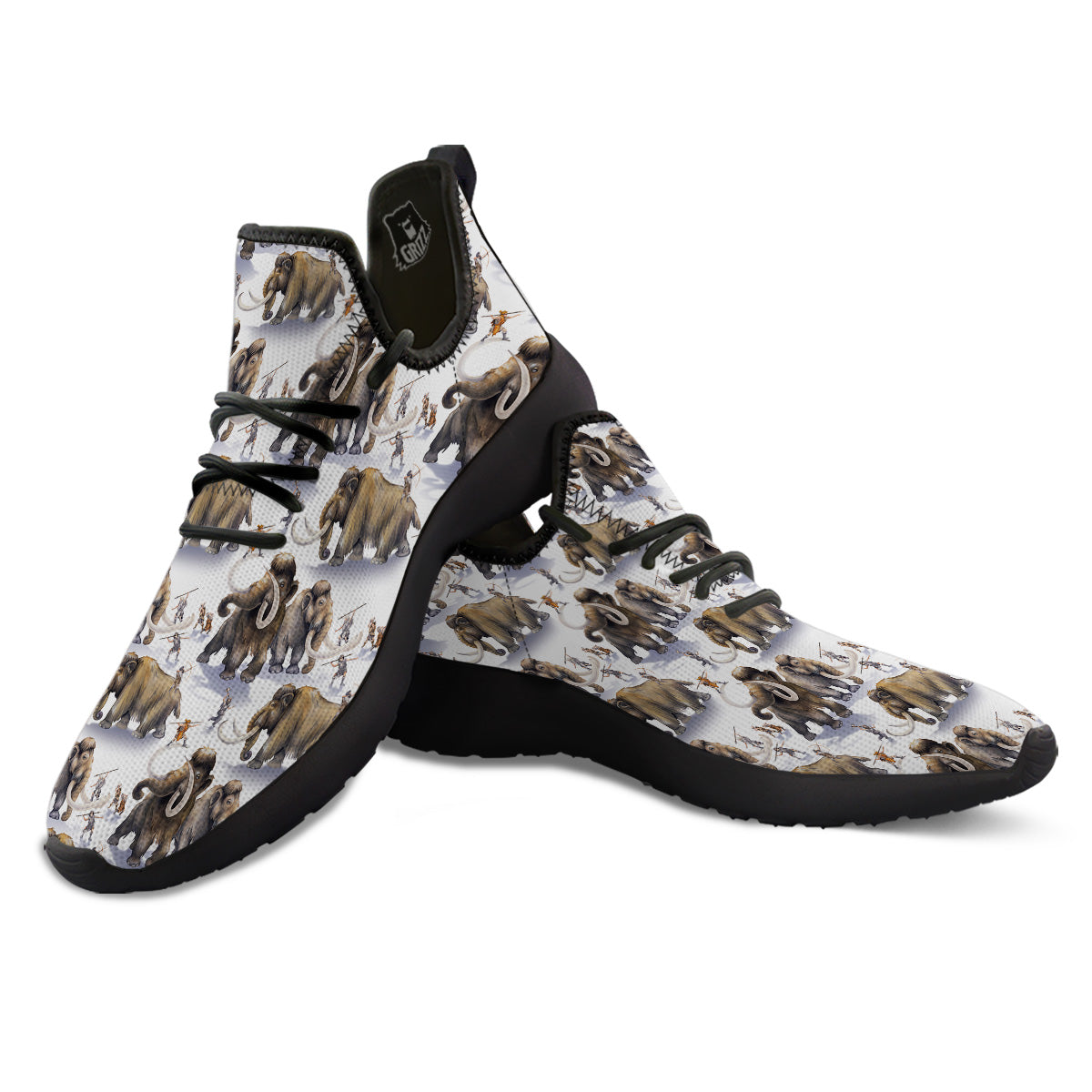 Hunting Mammoth Print Pattern Black Athletic Shoes-grizzshop