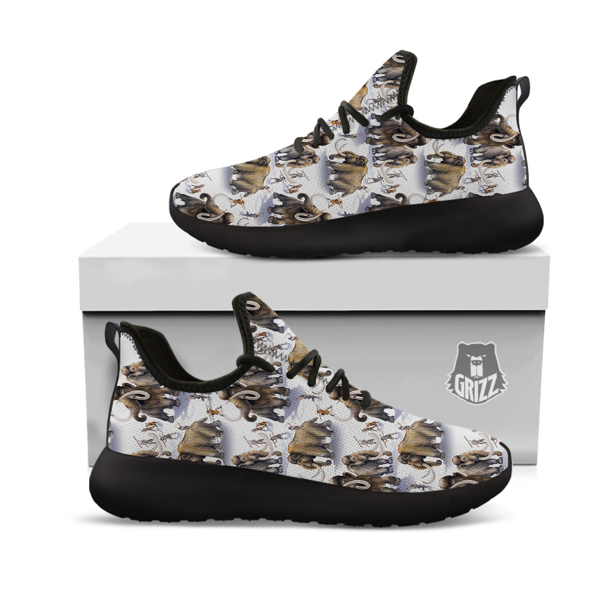 Hunting Mammoth Print Pattern Black Athletic Shoes-grizzshop