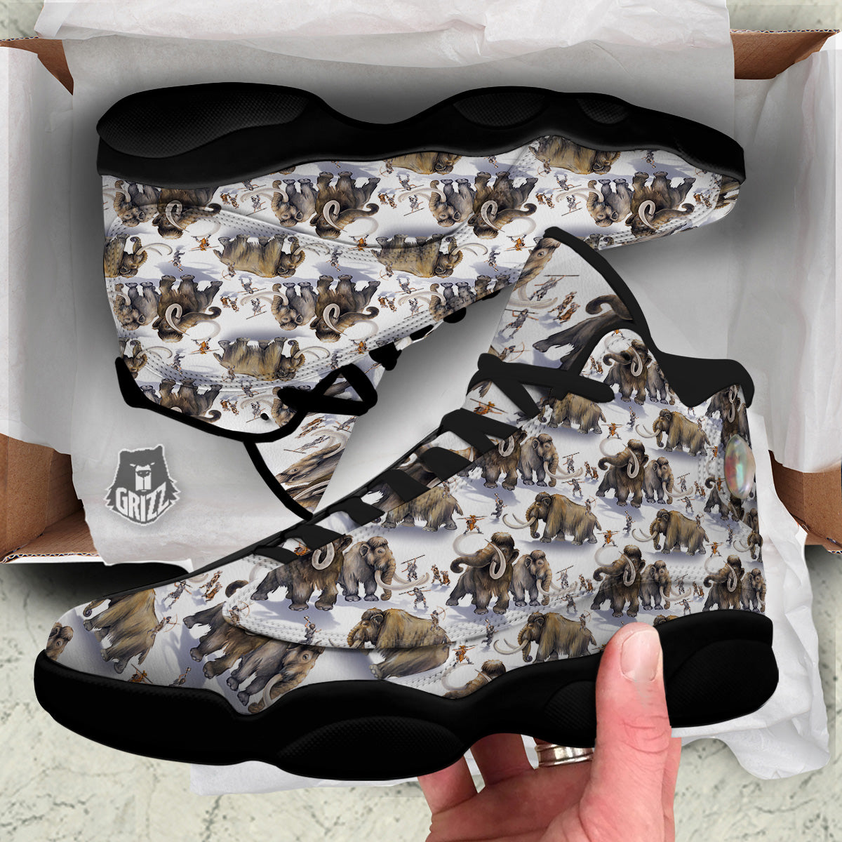 Hunting Mammoth Print Pattern Black Basketball Shoes-grizzshop