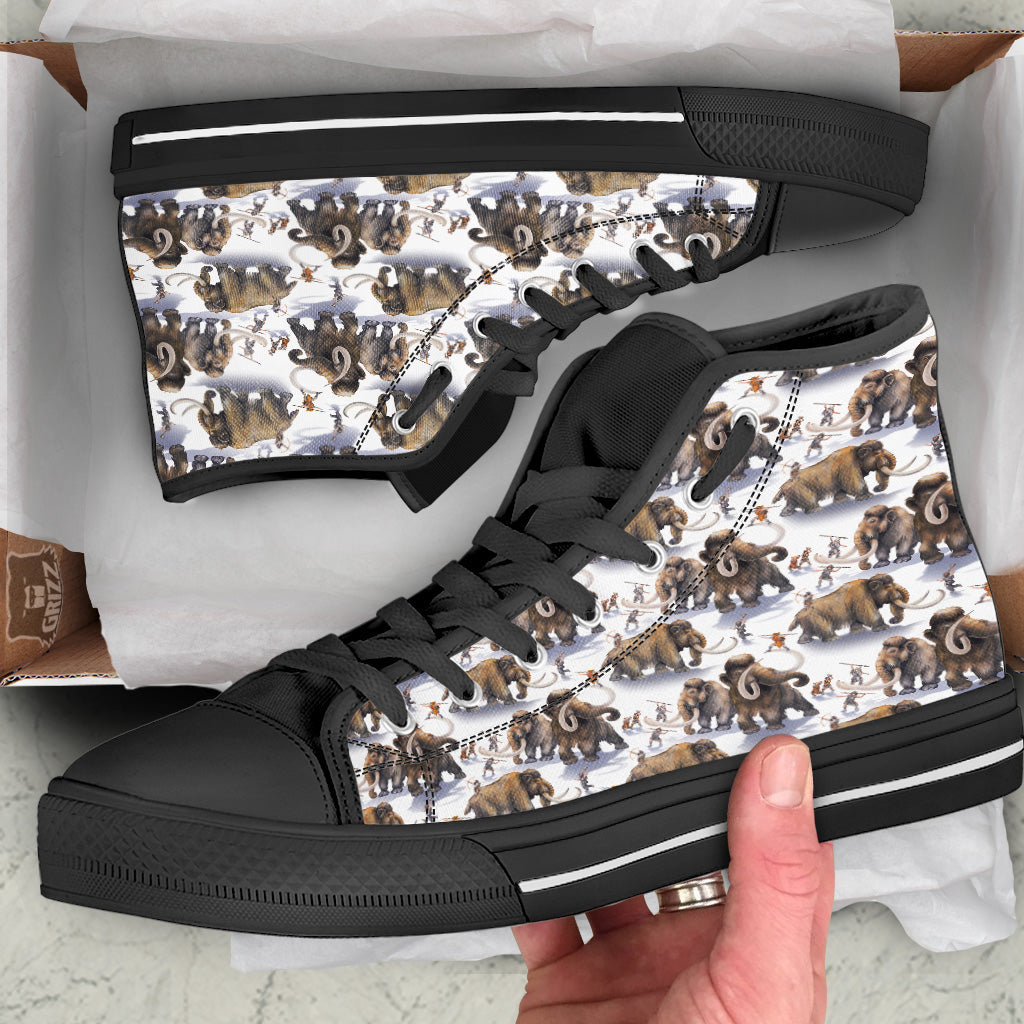 Hunting Mammoth Print Pattern Black High Top Shoes-grizzshop