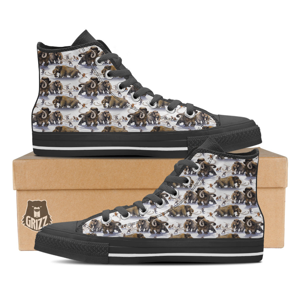 Hunting Mammoth Print Pattern Black High Top Shoes-grizzshop