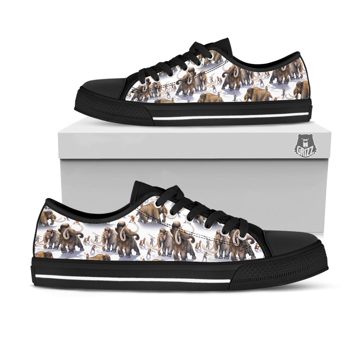Hunting Mammoth Print Pattern Black Low Top Shoes-grizzshop