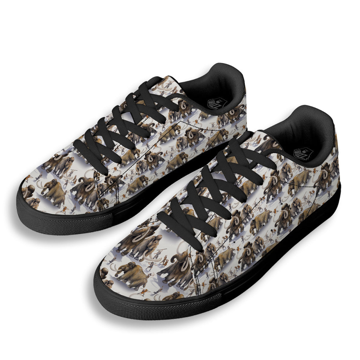 Hunting Mammoth Print Pattern Black Low Top Sneakers-grizzshop