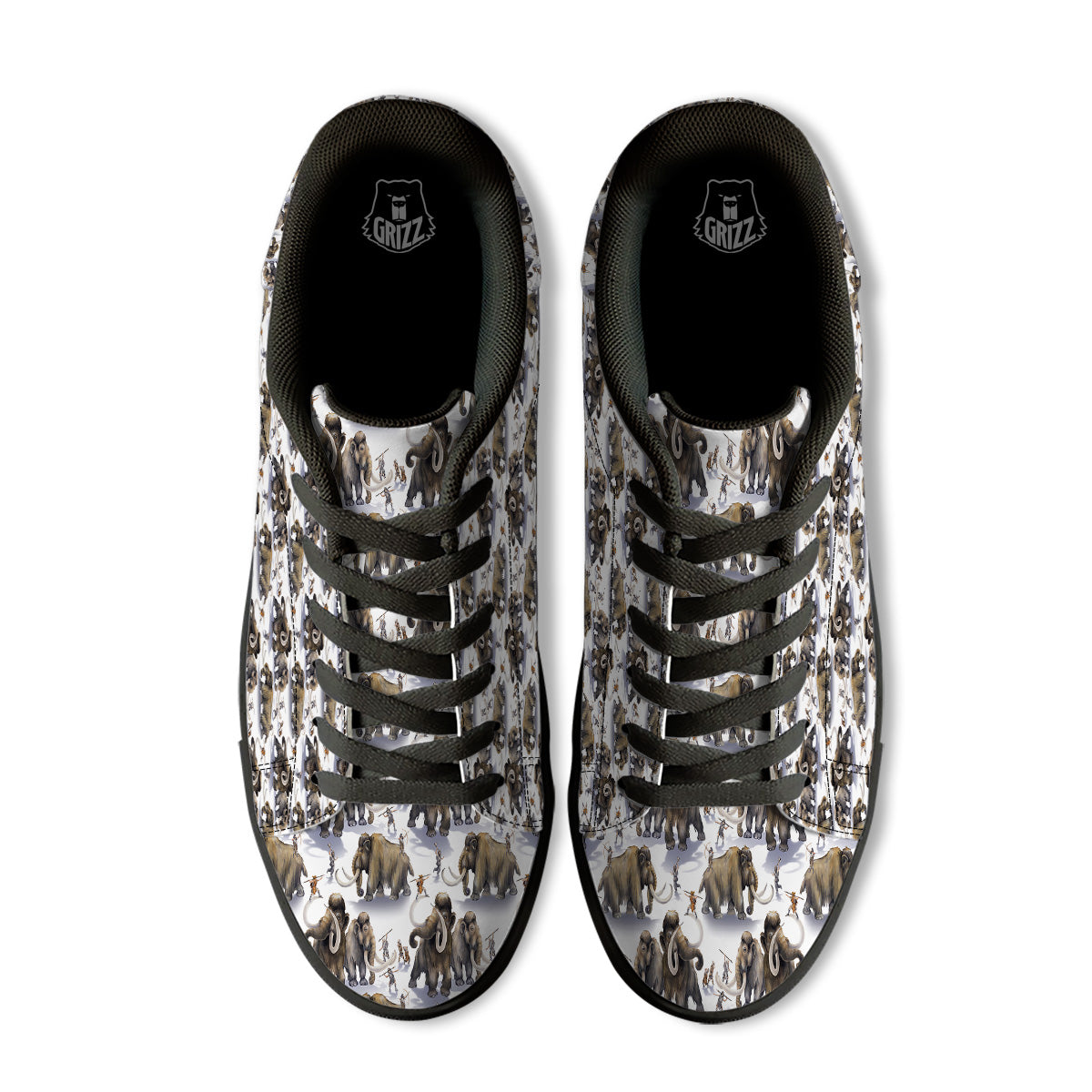 Hunting Mammoth Print Pattern Black Low Top Sneakers-grizzshop