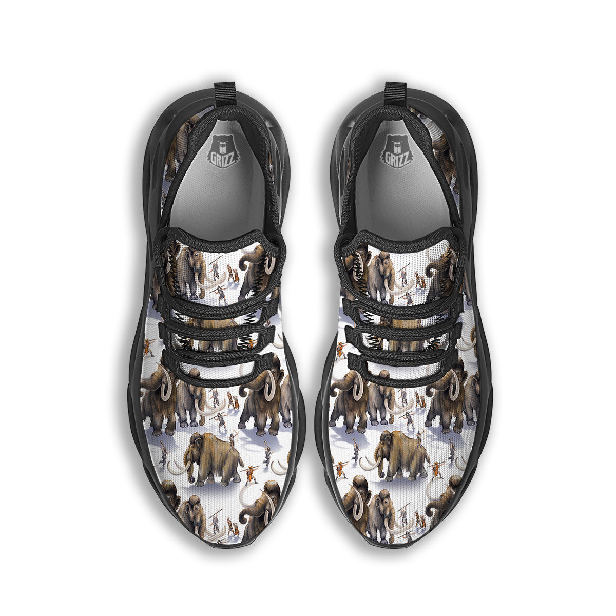 Hunting Mammoth Print Pattern Black Running Shoes-grizzshop