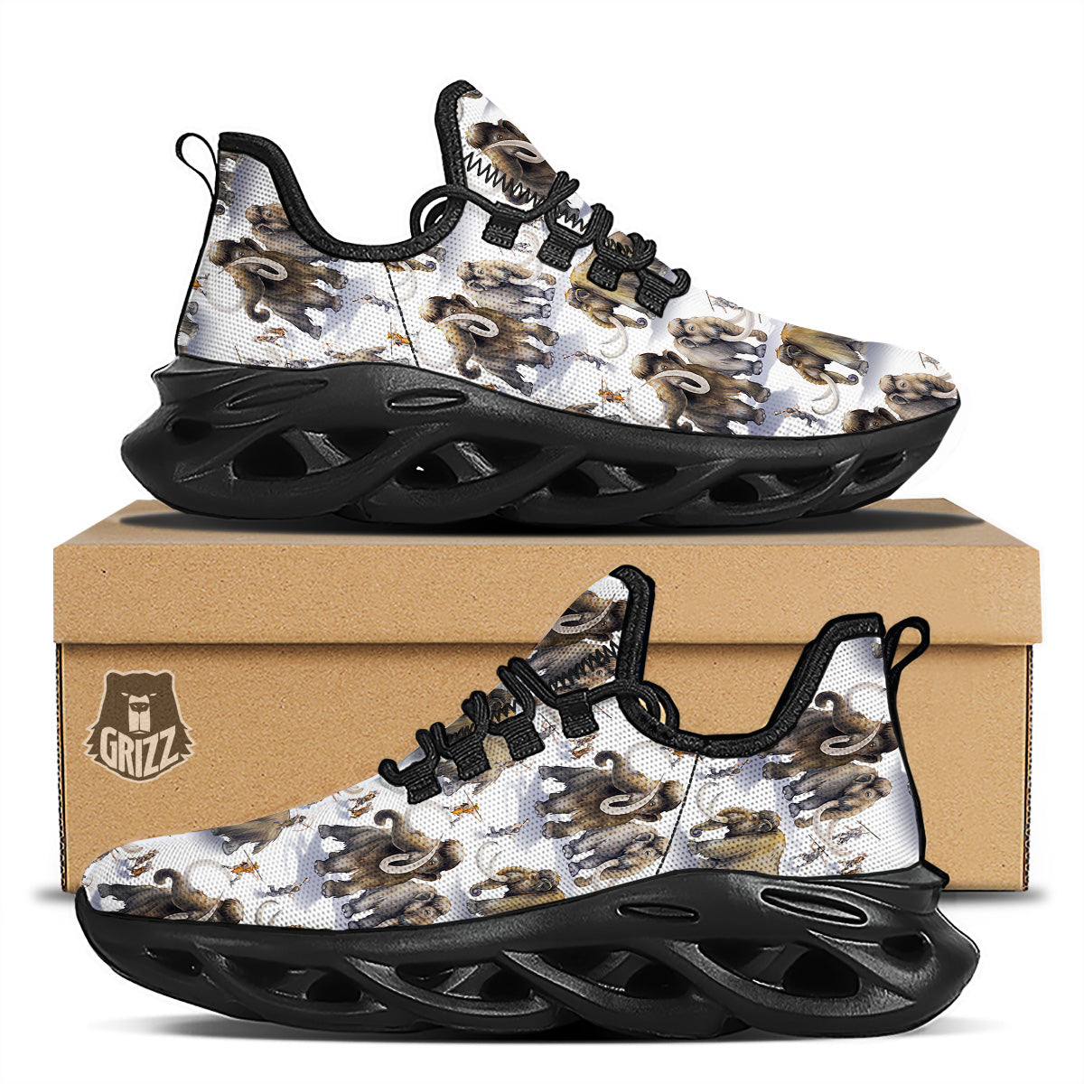 Hunting Mammoth Print Pattern Black Running Shoes-grizzshop