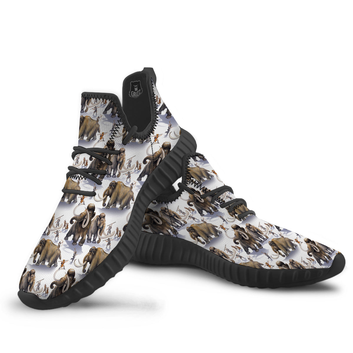Hunting Mammoth Print Pattern Black Walking Shoes-grizzshop