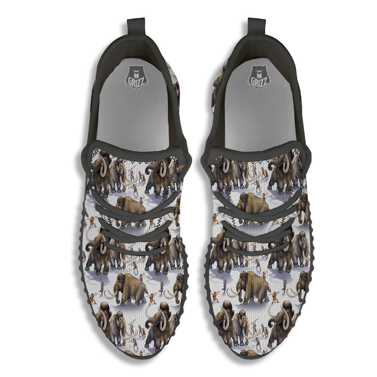 Hunting Mammoth Print Pattern Black Walking Shoes-grizzshop