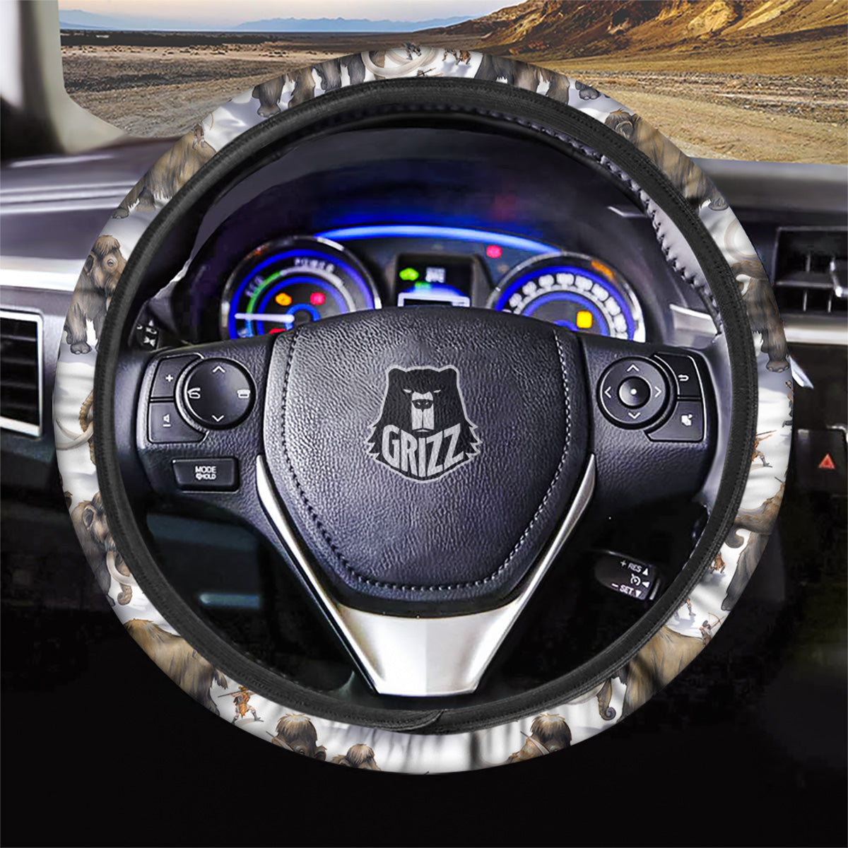 Hunting Mammoth Print Pattern Car Steering Wheel Cover-grizzshop