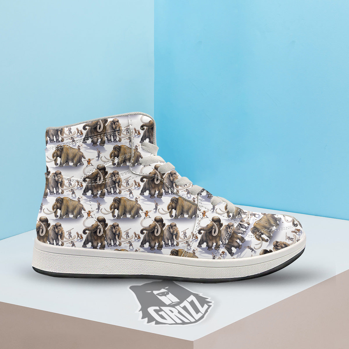 Hunting Mammoth Print Pattern High Top Sneakers-grizzshop