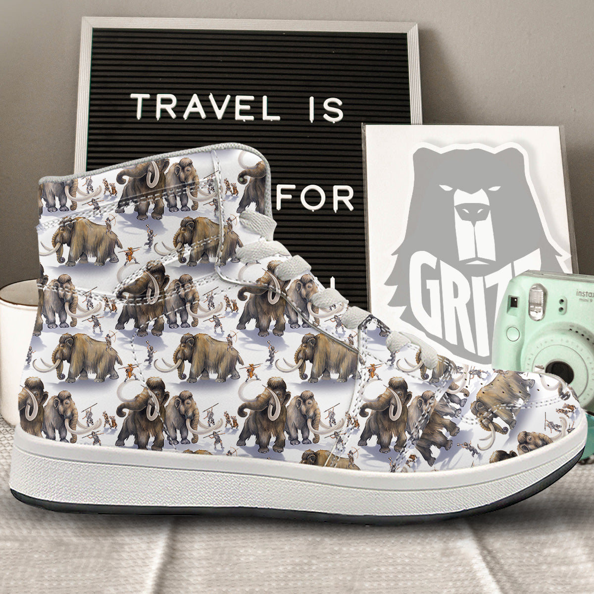Hunting Mammoth Print Pattern High Top Sneakers-grizzshop