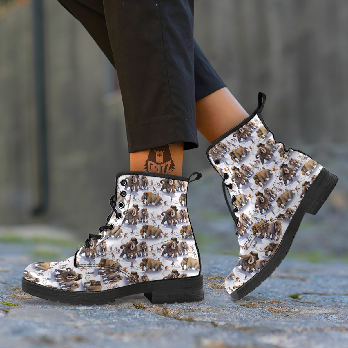 Hunting Mammoth Print Pattern Leather Boots-grizzshop